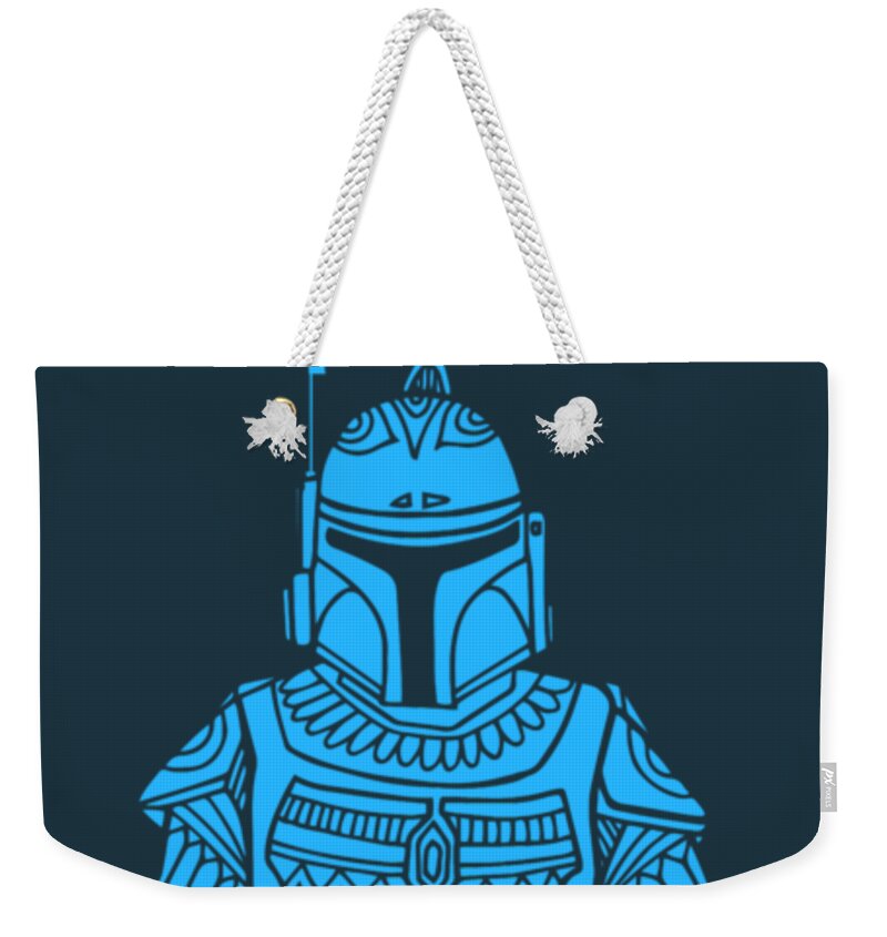 Boba Weekender Tote Bag featuring the mixed media Boba Fett - Star Wars Art, Blue by Studio Grafiikka
