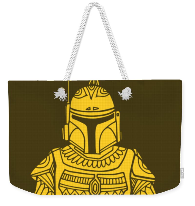 Boba Weekender Tote Bag featuring the mixed media Boba Fett - Star Wars Art, Yellow by Studio Grafiikka