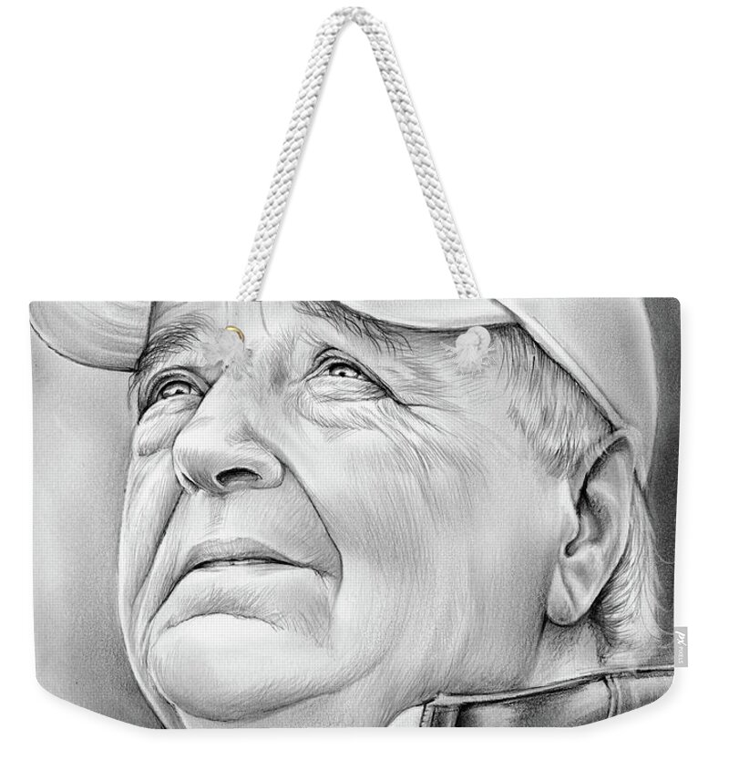 Bobby Bowden Weekender Tote Bag featuring the drawing Bobby Bowden by Greg Joens