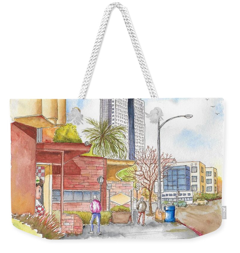 Bobs Coffee Shop Weekender Tote Bag featuring the painting Bob's Coffee Shop in Riverside Dr., Burbank, California by Carlos G Groppa