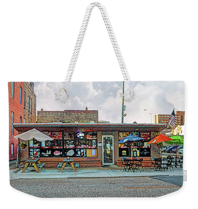 Mobile Weekender Tote Bag featuring the digital art Bobs Downtown Diner Front Door by Michael Thomas