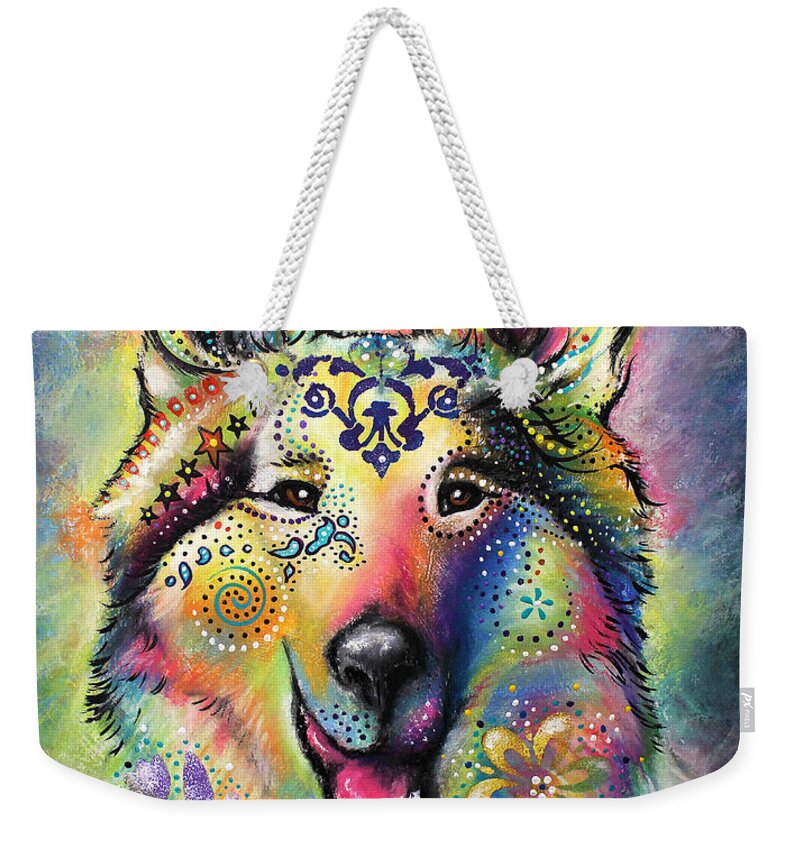 Boho Collie Weekender Tote Bag featuring the pastel Collie by Patricia Lintner