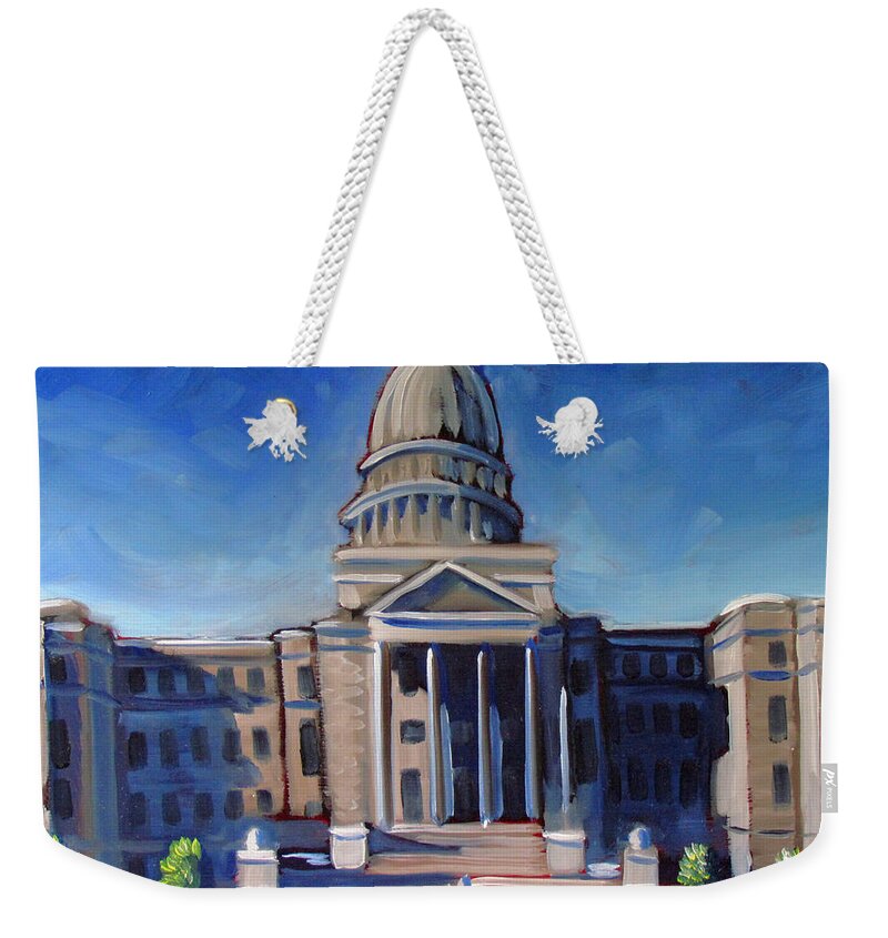 Idaho Weekender Tote Bag featuring the painting Boise Capitol Building 02 by Kevin Hughes