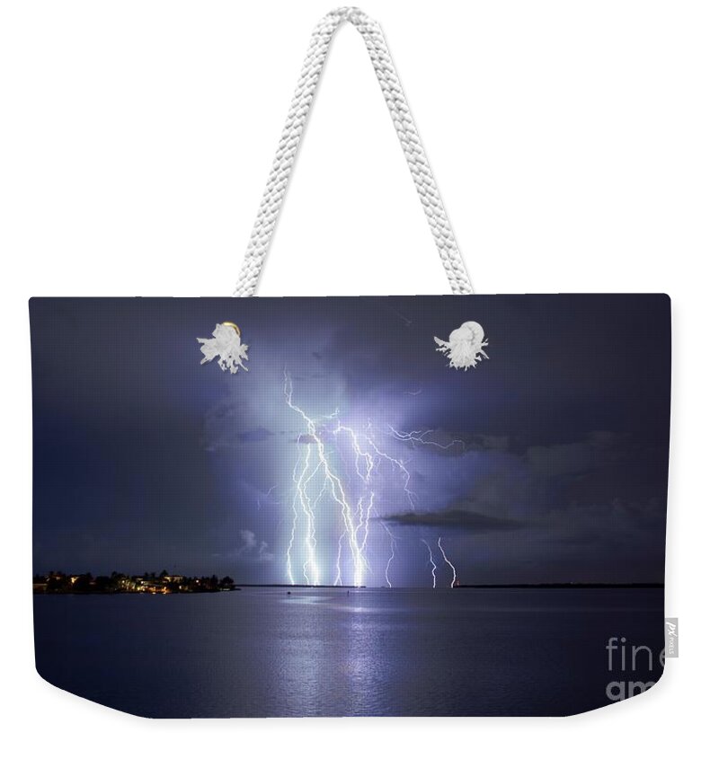Lightning Weekender Tote Bag featuring the photograph Bokeelia Nights by Quinn Sedam