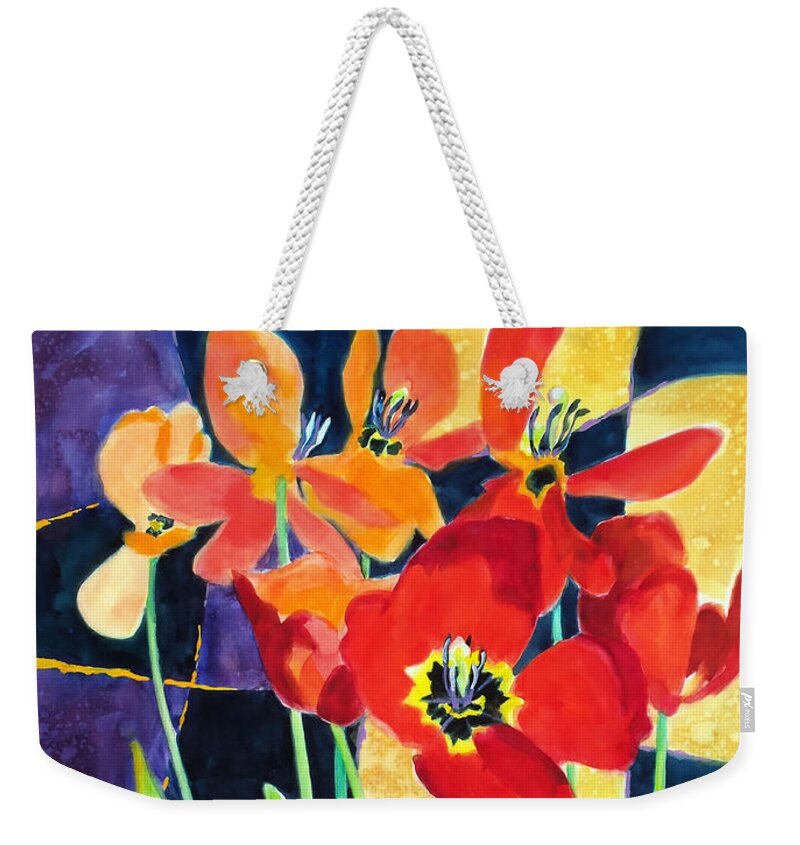Painting Weekender Tote Bag featuring the painting Bold Quilted Tulips by Kathy Braud
