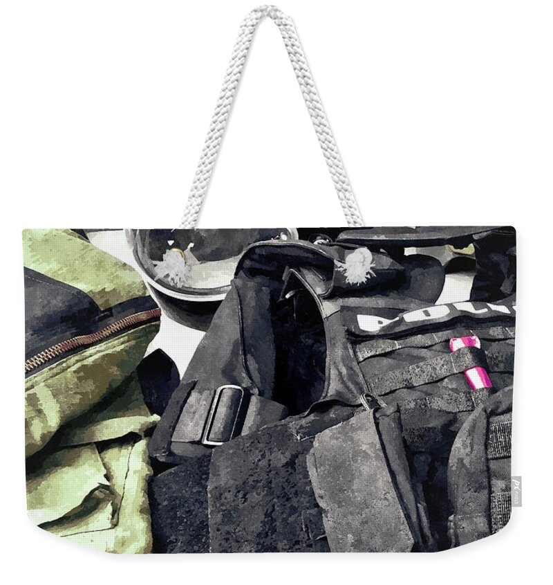 Police Weekender Tote Bag featuring the photograph Bomb Squad Uniform by Susan Savad