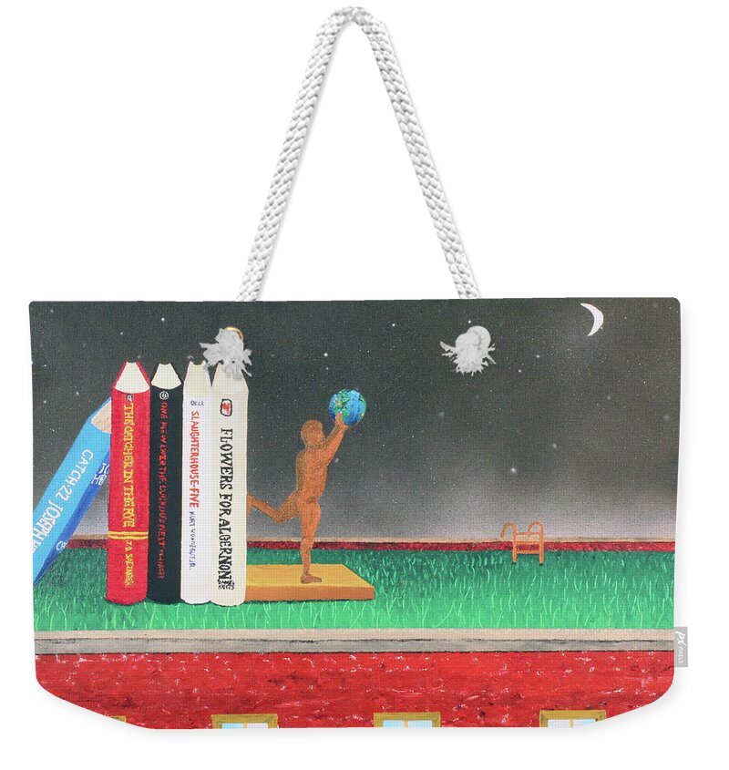 Surrealism Weekender Tote Bag featuring the painting Books of Knowledge by Thomas Blood