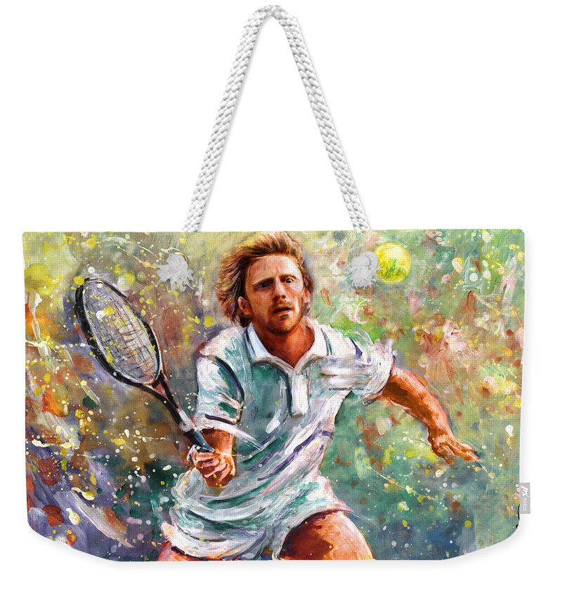 Sport Weekender Tote Bag featuring the painting Boris Becker by Miki De Goodaboom