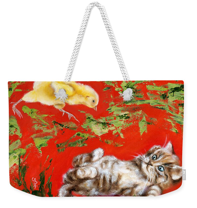 Cat Weekender Tote Bag featuring the painting Born to be wild by Hiroko Sakai