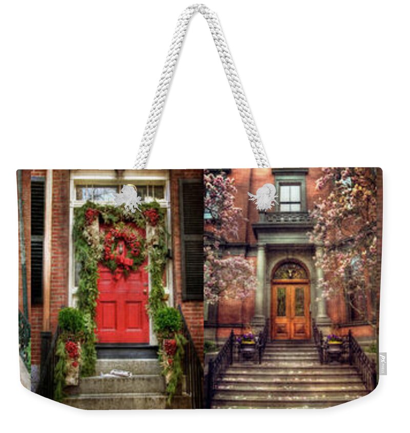 Boston Weekender Tote Bag featuring the photograph Boston Doorways by Joann Vitali