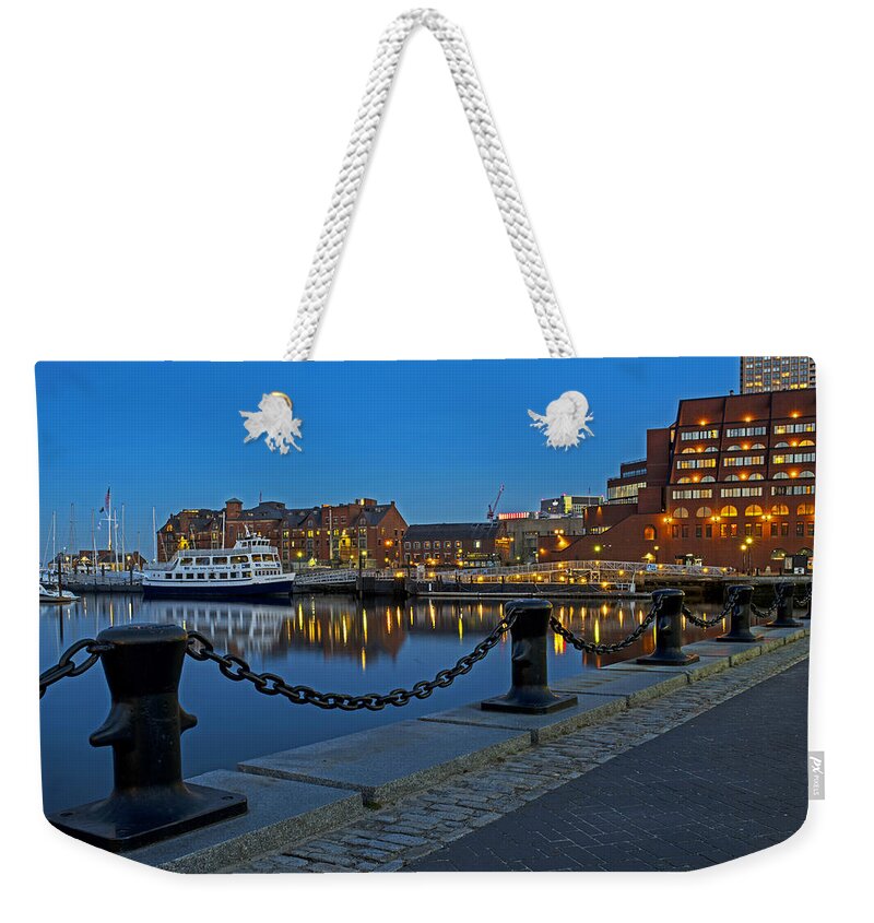 Boston Weekender Tote Bag featuring the photograph Boston Harbor at Dusk Boston MA by Toby McGuire