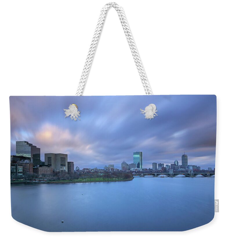 Massachusetts Eye And Ear Infirmary Weekender Tote Bag featuring the photograph Boston Long Exposure Photography of the Charles River Skyline by Juergen Roth