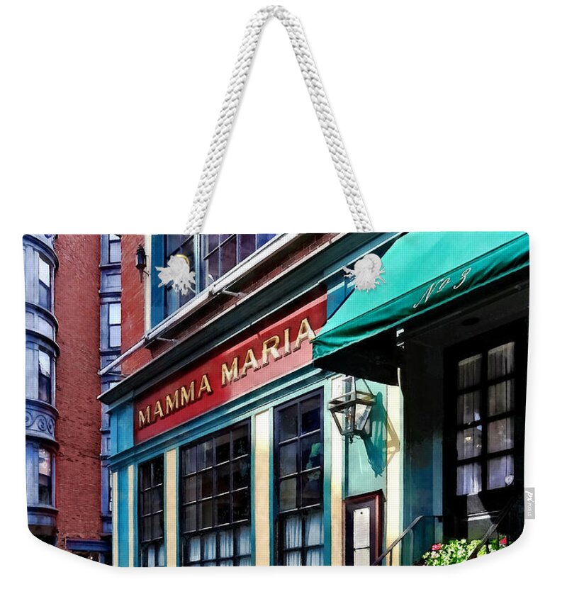 Boston Weekender Tote Bag featuring the photograph Boston MA - North End Restaurant by Susan Savad