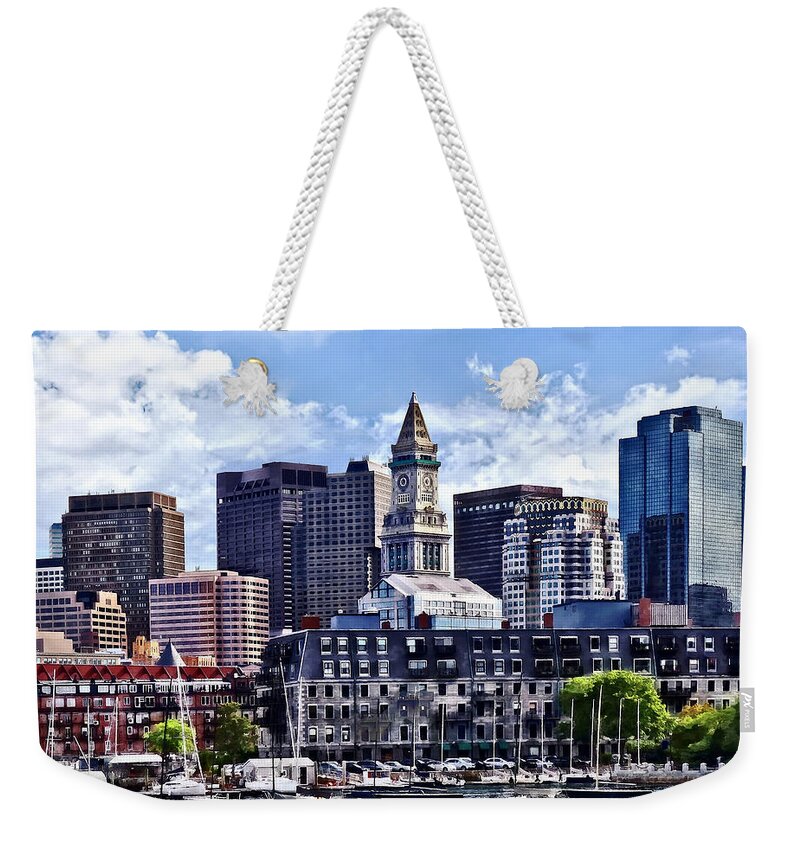 Boston Weekender Tote Bag featuring the photograph Boston MA - Skyline With Custom House Tower by Susan Savad