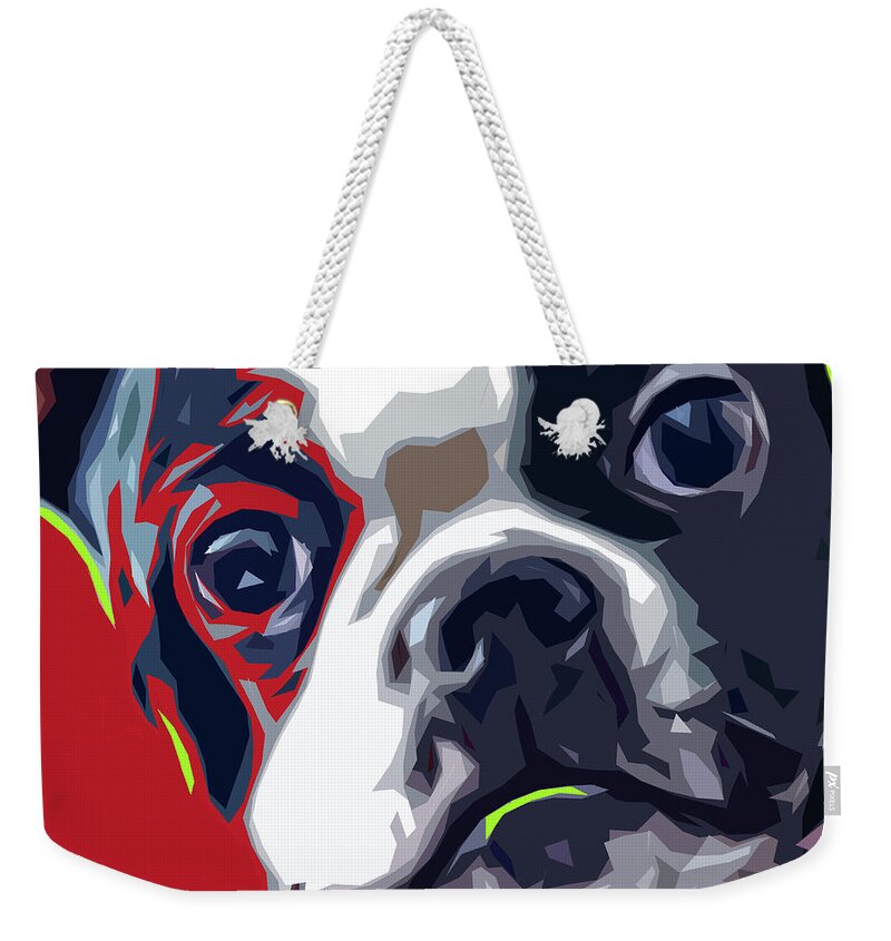 Boston Terrier Weekender Tote Bag featuring the digital art Boston Pup by David G Paul