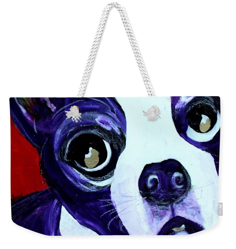 Dog Art Weekender Tote Bag featuring the painting Boston Terrier- Lucy by Laura Grisham