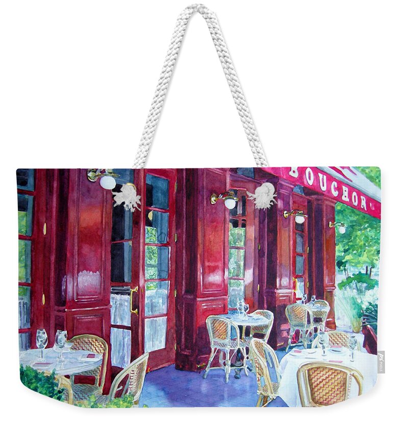 Cityscape Landscape Architecture Wine Country San Francisco Weekender Tote Bag featuring the painting Bouchon Restaurant Outside Dining by Gail Chandler