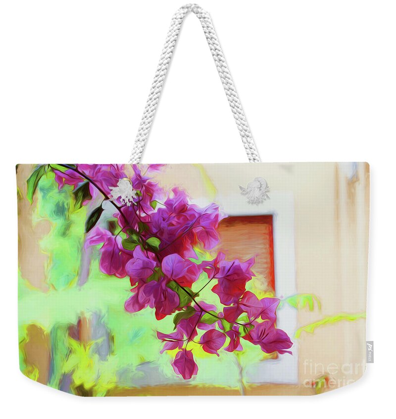 Bougainvillea Weekender Tote Bag featuring the photograph Bougainvillea in courtyard by Sheila Smart Fine Art Photography