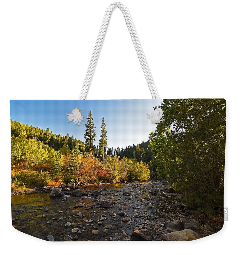 Boulder Weekender Tote Bag featuring the photograph Boulder Colorado Canyon Creek Fall Foliage by Toby McGuire