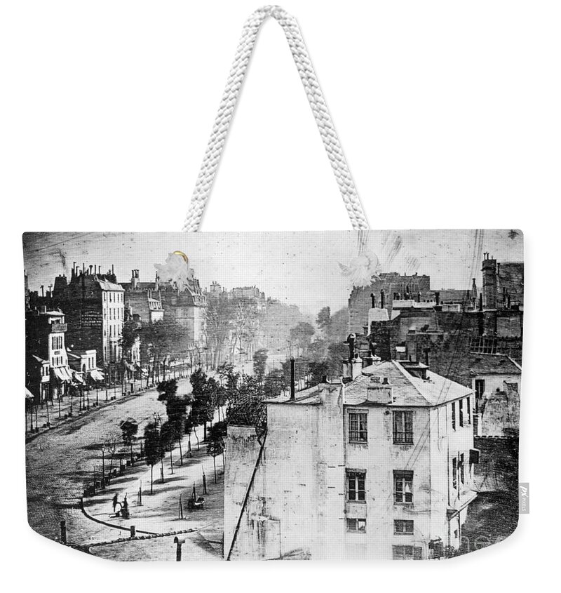 Louis Daguerre Weekender Tote Bag featuring the photograph Boulevard Du Temple, By Daguerre, 1838 by Science Source