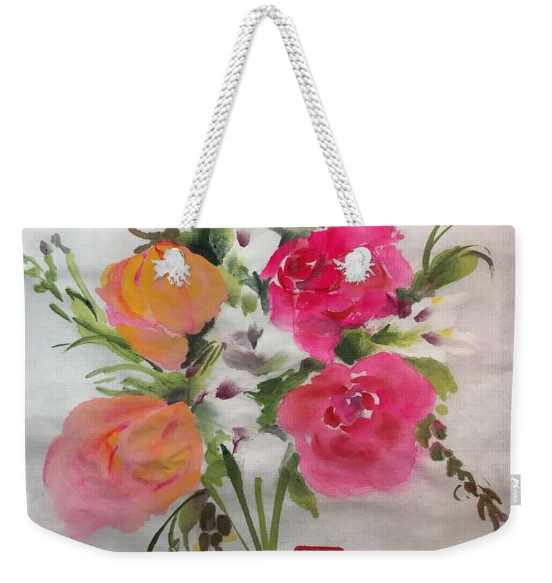 Chinese Brush Weekender Tote Bag featuring the painting Bouquet by Bonny Butler
