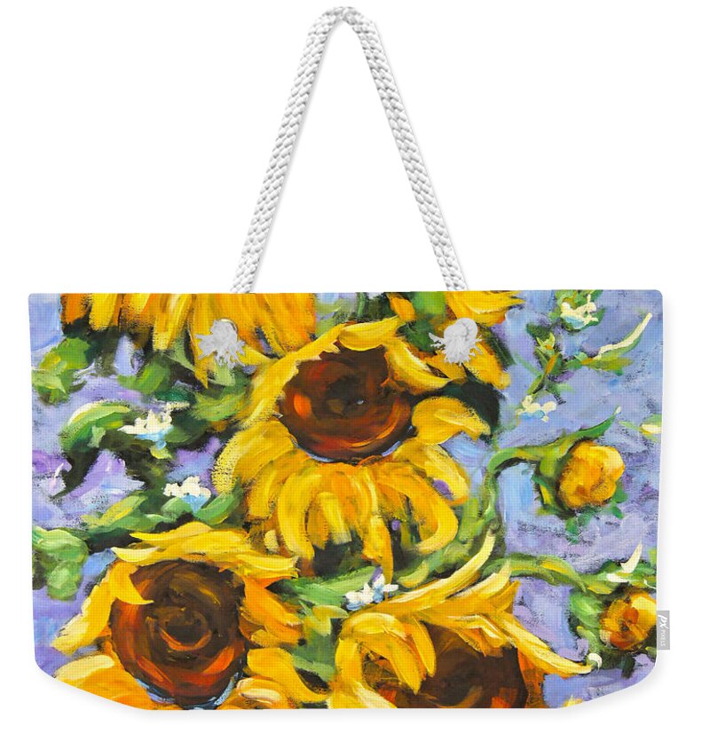 Nature Weekender Tote Bag featuring the painting Bouquet Del Sol Sunflowers by Richard T Pranke