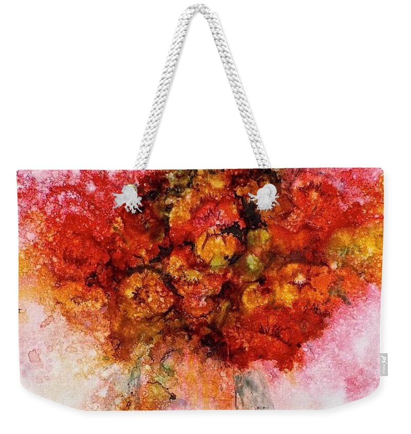 Watercolor Weekender Tote Bag featuring the painting Bouquet in Red by Carolyn Rosenberger