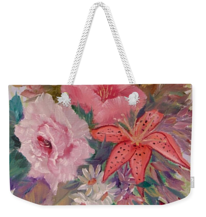 Rose Weekender Tote Bag featuring the painting Bouquet by Quwatha Valentine