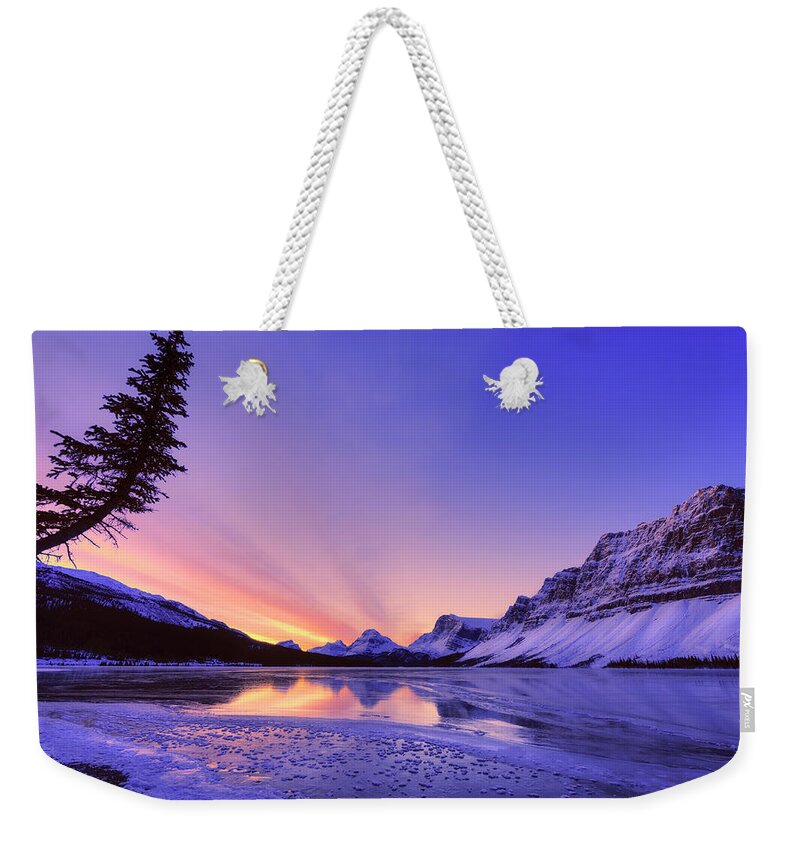 Bow Lake Weekender Tote Bag featuring the photograph Bow Lake and Pine by Dan Jurak