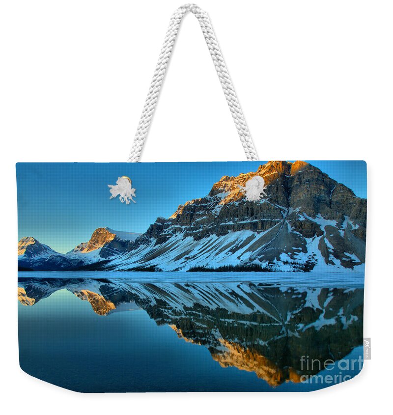 Bow Lake Weekender Tote Bag featuring the photograph Bow Lake Sunrise Reflections by Adam Jewell