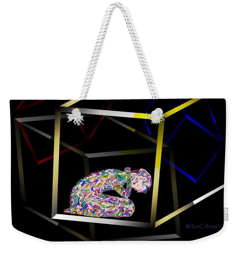 Abstract Weekender Tote Bag featuring the digital art Boxed In Digital Abstract by Kae Cheatham