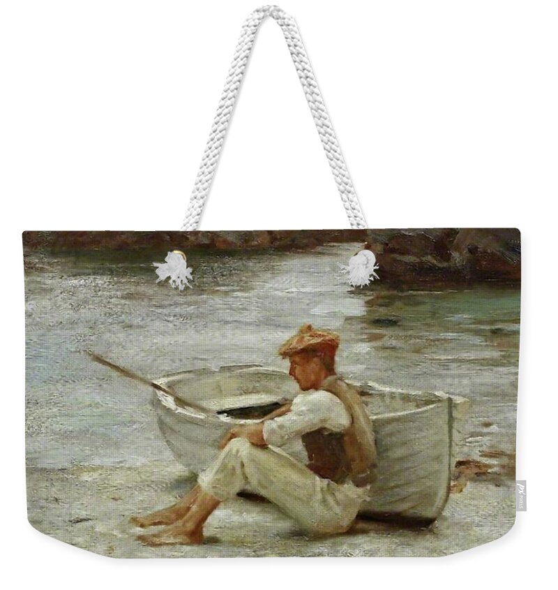 Boy Weekender Tote Bag featuring the painting Boy and Boat by Henry Scott Tuke