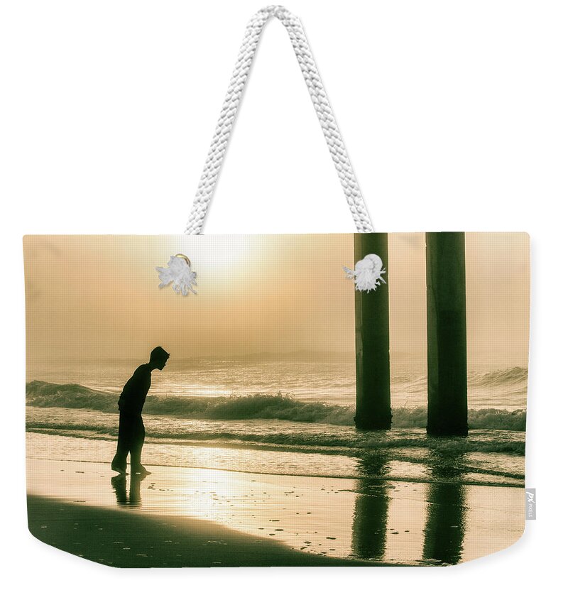 Beach Weekender Tote Bag featuring the photograph Boy at Sunrise in Alabama by John McGraw