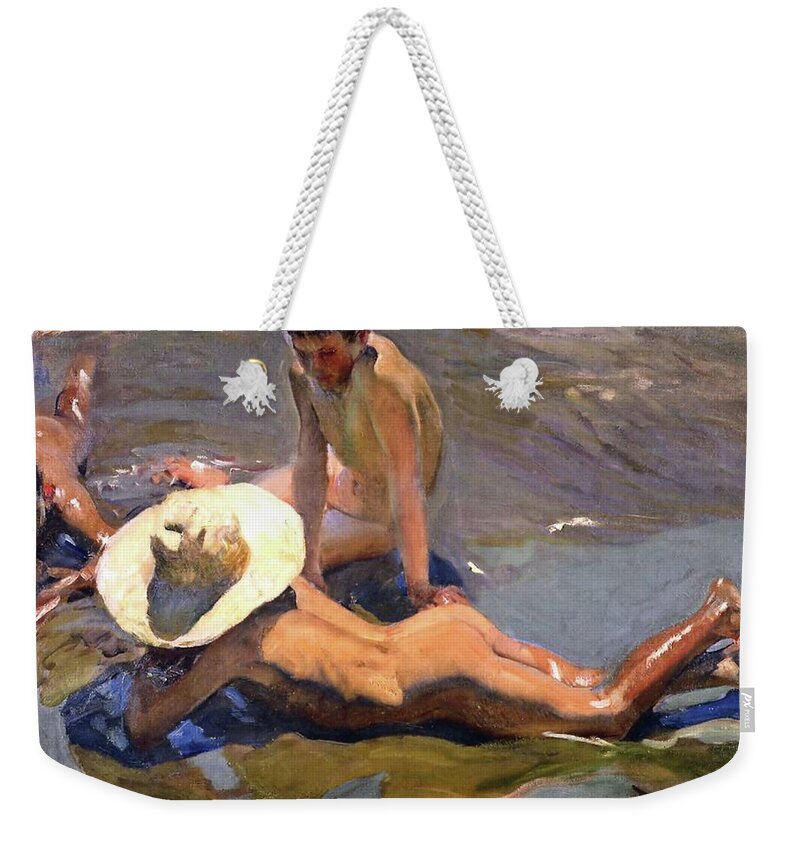 Sorolla Weekender Tote Bag featuring the painting Boys on the Beach of 1908 by Juaquin Sorolla