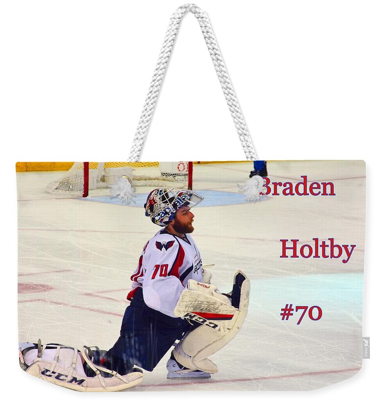 Braden Holtby #70 Weekender Tote Bag featuring the photograph Braden Holtby #70 by Lisa Wooten