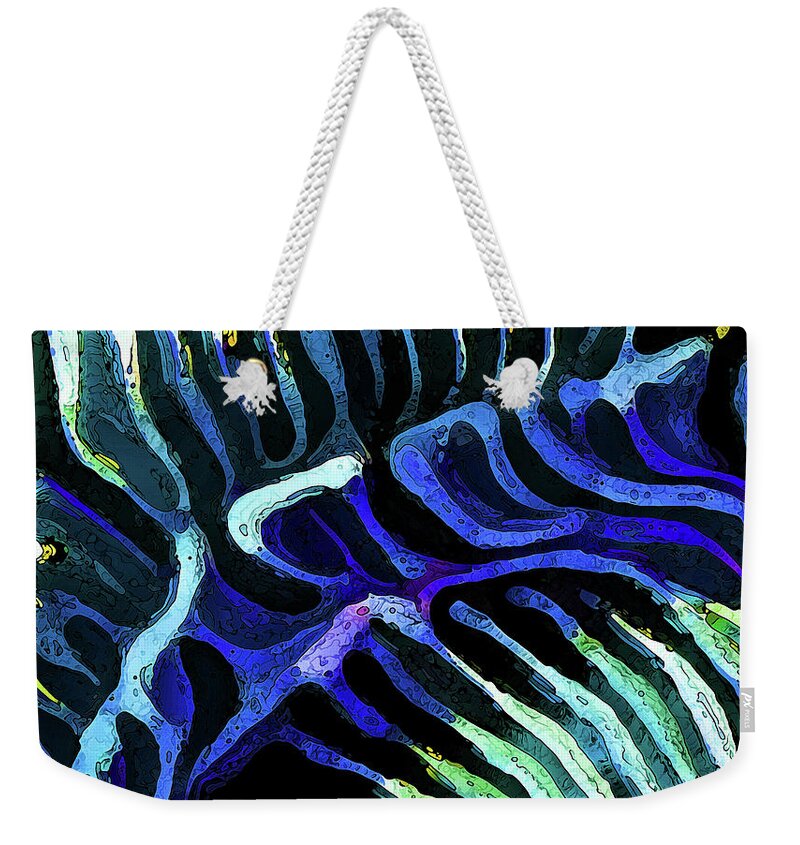 Nature Weekender Tote Bag featuring the photograph Brain Coral Abstract 3 in Blue by ABeautifulSky Photography by Bill Caldwell