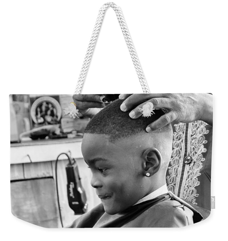 Haircut Weekender Tote Bag featuring the photograph Brian's Haircut by Patricia Schaefer