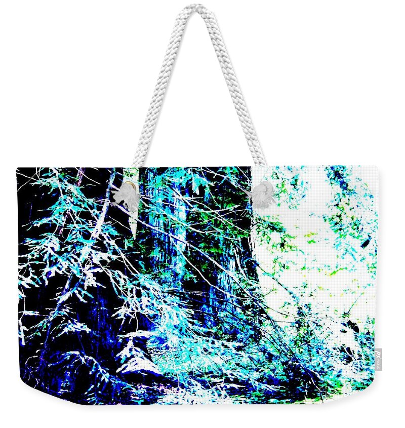 Leaves Trees Forest Blue Needles Foliage  Weekender Tote Bag featuring the digital art Branch Lace by Cynthia Riley