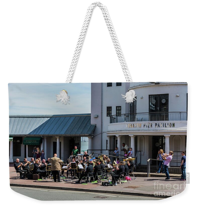 Vale Of Glamorgan Brass Band Weekender Tote Bag featuring the photograph Brass Band At The Pier by Steve Purnell
