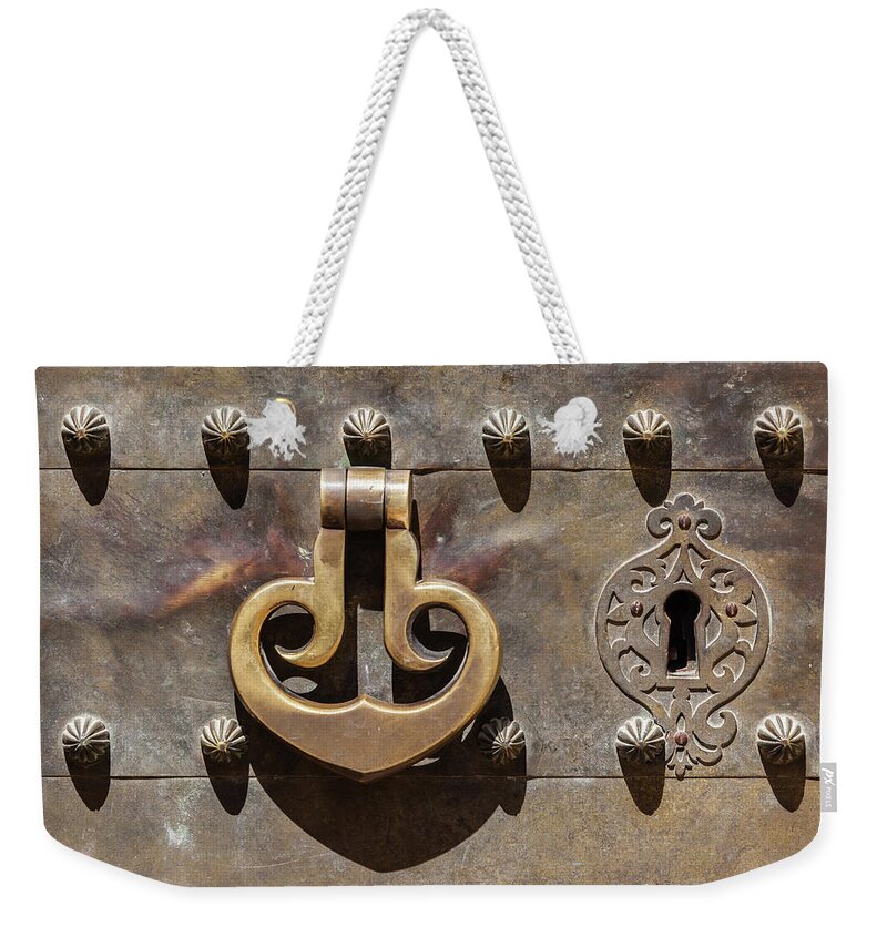 Castle Weekender Tote Bag featuring the photograph Brass Castle Knocker by David Letts