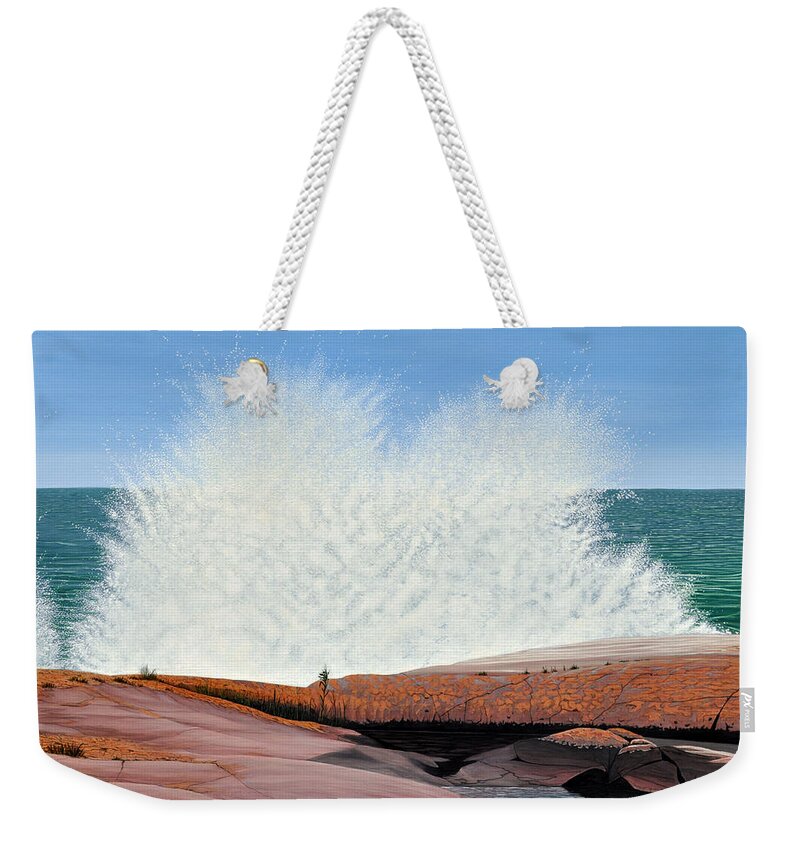 Waves Weekender Tote Bag featuring the painting Breakers on Georgian Bay by Kenneth M Kirsch