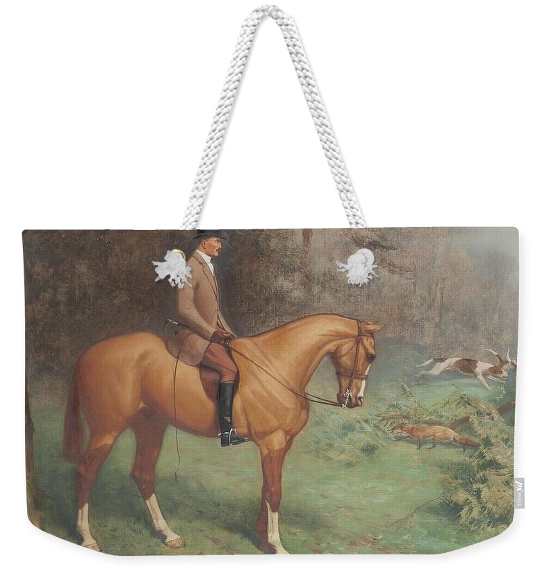 Basil Nightingale (1864-1940) Breaking Cover Weekender Tote Bag featuring the painting Breaking cover by Basil Nightingale