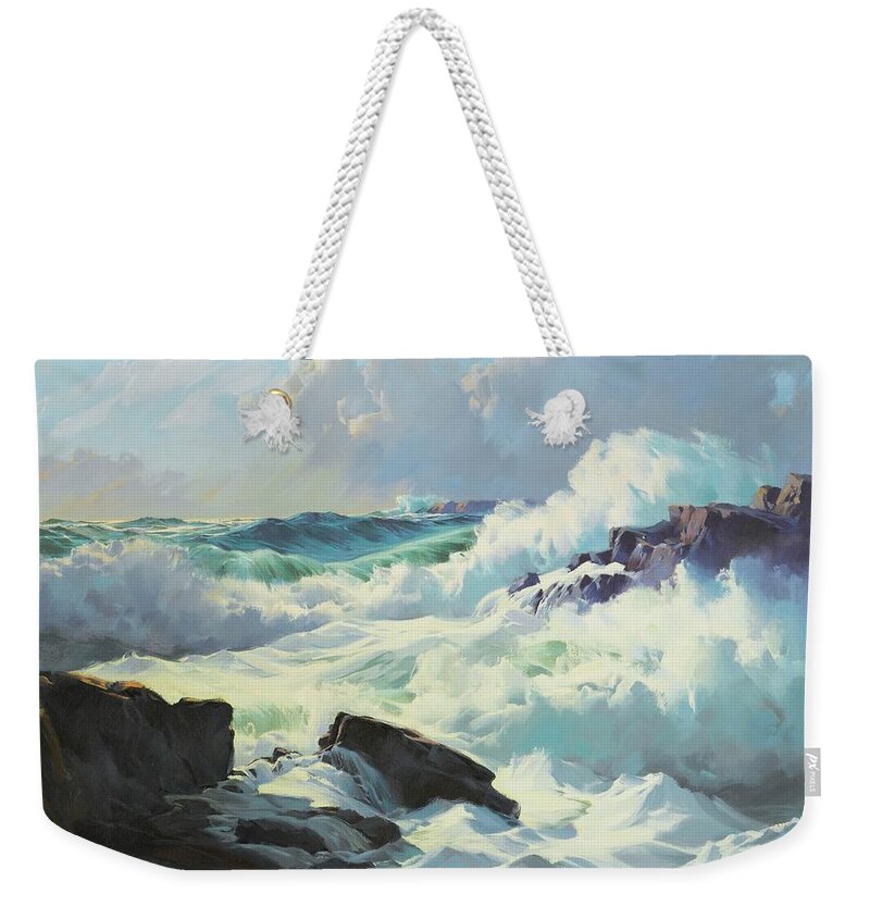 Frederick Judd Waugh 1861 - 1940 Breaking Surf Weekender Tote Bag featuring the painting Breaking Surf by Frederick Judd Waugh