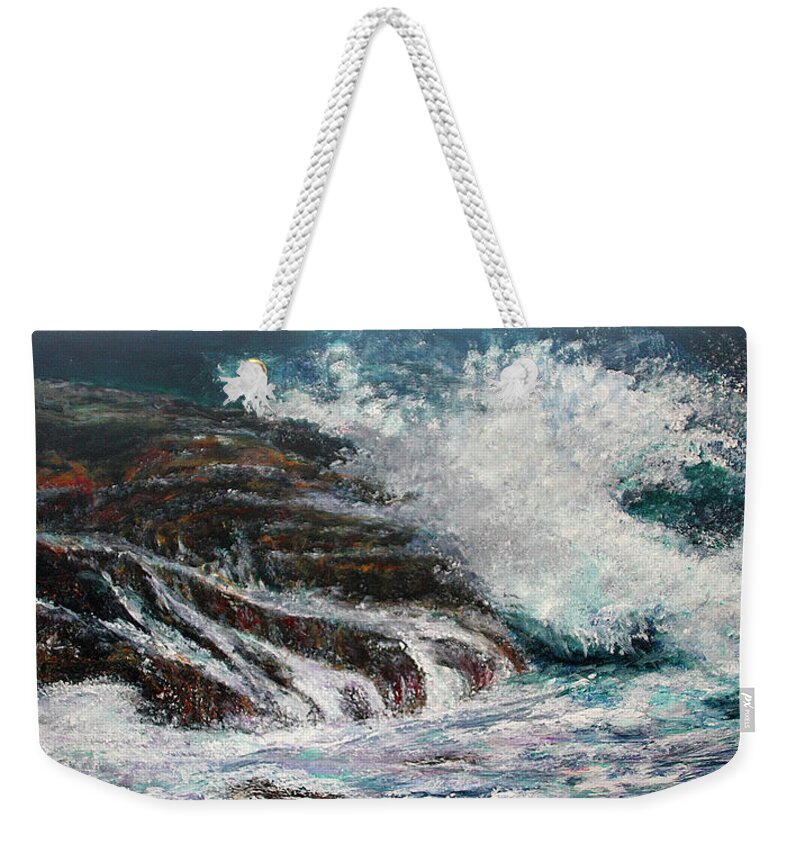 Original Weekender Tote Bag featuring the painting Breaking Wave by Michele A Loftus
