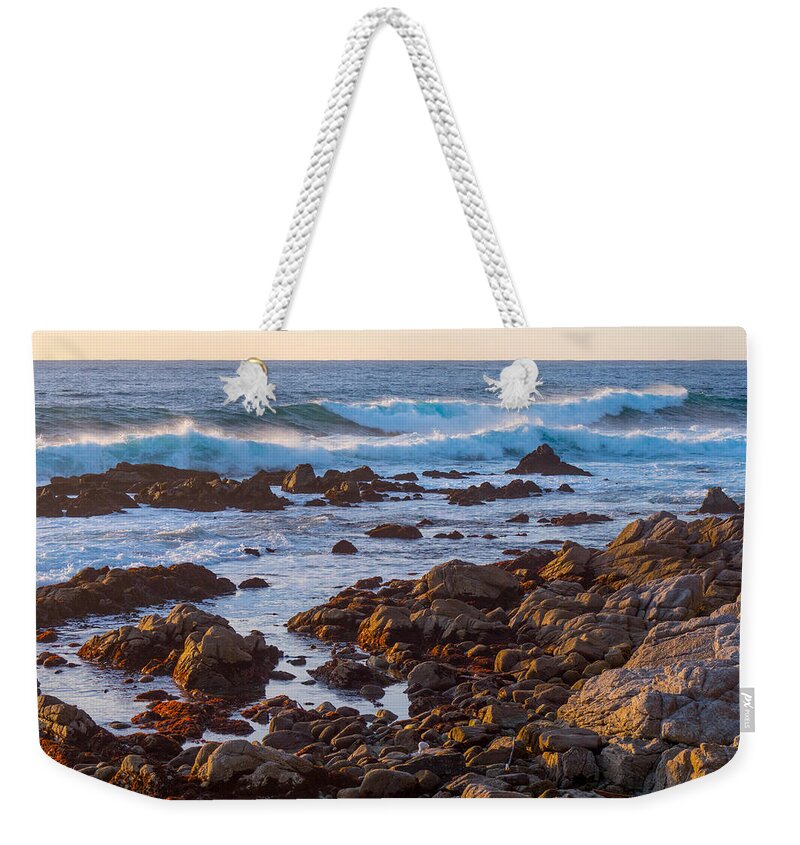 Carmel Weekender Tote Bag featuring the photograph Breaking Waves At Carmel Point by Derek Dean