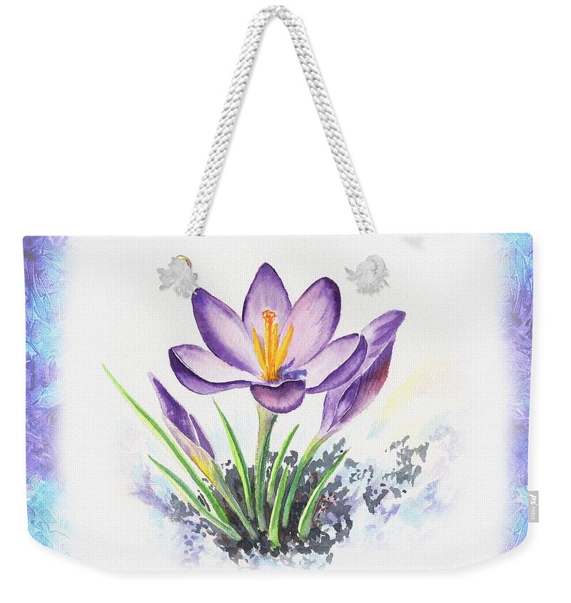 Crocus Weekender Tote Bag featuring the painting Breath Of Spring Crocus Flowers by Irina Sztukowski