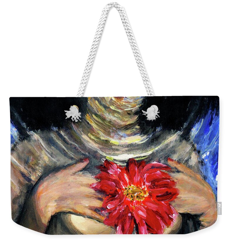 Woman Weekender Tote Bag featuring the painting Breathe by Frank Botello