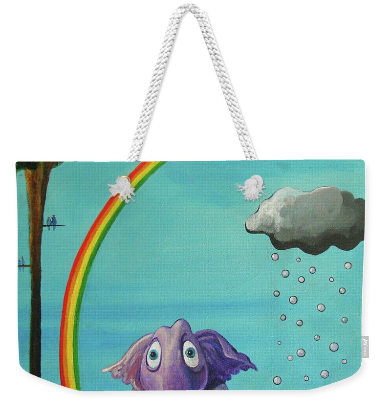 Rainbow Weekender Tote Bag featuring the painting Breathe by Mindy Huntress