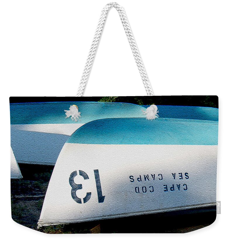 Brewster Weekender Tote Bag featuring the photograph Brewster MA Boat Bottoms by Paul Gaj