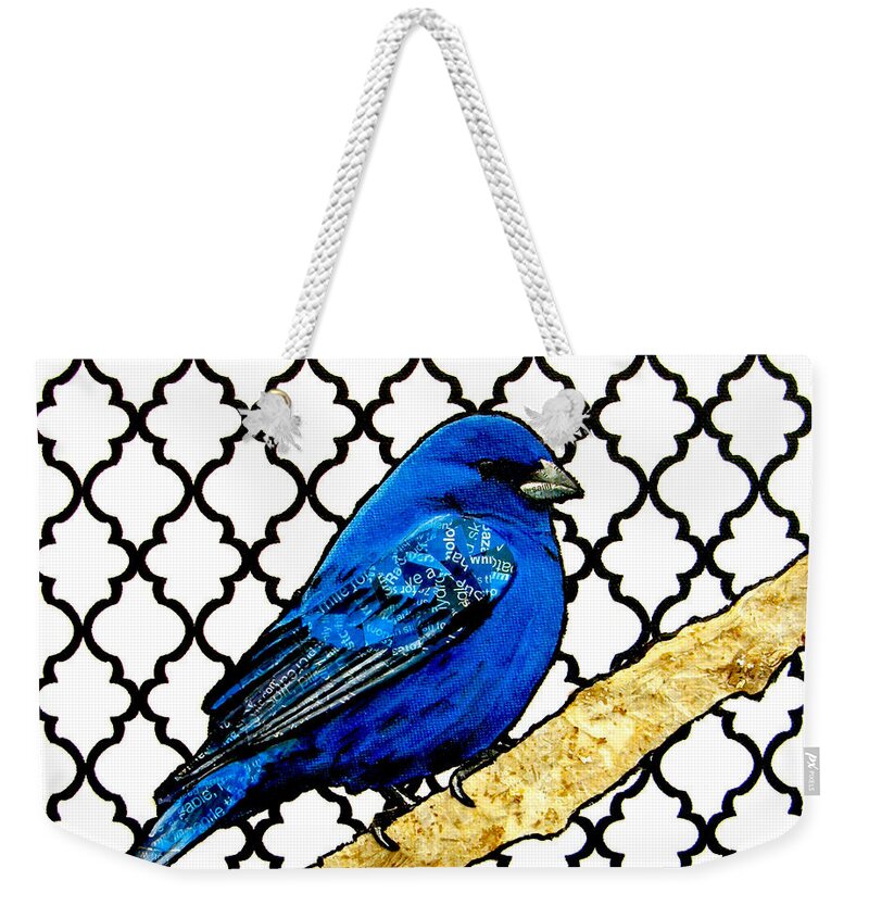 Blue Bird Weekender Tote Bag featuring the painting Brian by Jacqueline Bevan